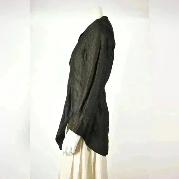 1990's KENZO Cupro Rayon Metallic Fitted Goth Tuxedo Point Blazer France 2/4US - Picture 2 of 5